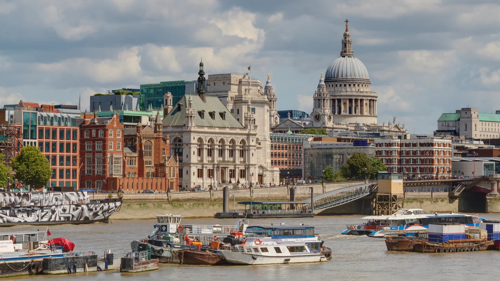 St Paul’s Cathedral and Millennium Bridge across the River Thames